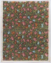 Sheet with overall floral pattern on a dark background, late 18th-mid-19th century.