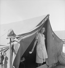 Migrant woman from Arkansas living in contractor's camp near Westley, California.