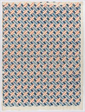 Sheet with overall orange and blue geometric pattern, late 18th-mid-19th century.