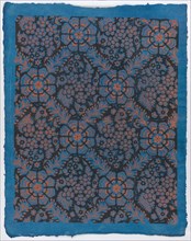 Sheet with overall floral pattern on blue background, late 18th-mid-19th century.