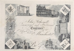 Trade Card for John Fothergill, Commercial and Historical Engraver, 19th century.