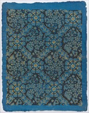 Sheet with overall black and gold floral pattern, late 18th-mid-19th century.