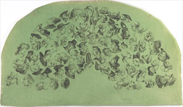 Fan Leaf Decorated with Caricatures and Reversible Heads, early 19th century.