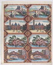 Sheet with two borders with Venetian landscapes, late 18th-mid-19th century.