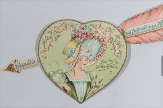 Valentine - Mechanical - Heart with arrow opens, image of a woman, ca. 1875.