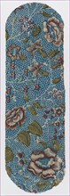 Sheet with an overall floral and dot pattern on blue background, ca. 1846.