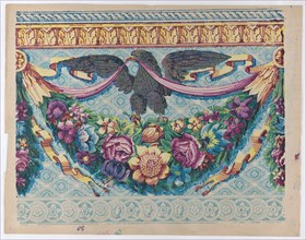 Sheet with an eagle atop a festoon of flowers, late 18th-mid-19th century.