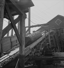 Log chute at Pelican Bay Lumber Company mill. Near Klamath Falls, Oregon.