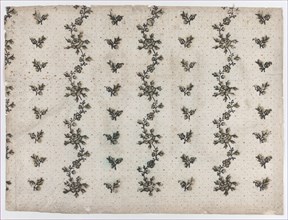 Sheet with overall dot and floral pattern, late 18th-mid-19th century.