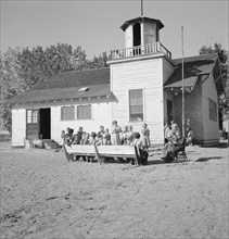 Lincoln Bench School and yard. Near Ontario, Malheur County, Oregon.