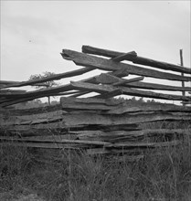Construction detail of rail fence. Person County, North Carolina.