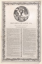 The last words of Louis XVI (Testament de Louis XVI), 1793-1800.