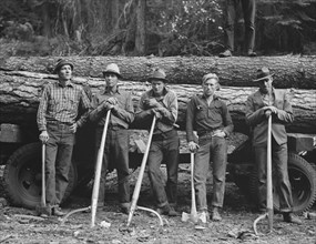 Five members of Ola self-help sawmill co-op. Gem County, Idaho.