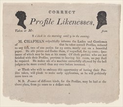 Advertisement for profile likenesses by Moses Chapman, 1803-21.
