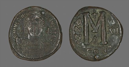 Follis (Coin) Portraying the Emperor Justinian I, 538-539. Creator: Unknown.