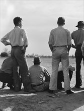 Watching ball game. Shafter camp for migrants. California.