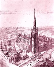 Bird's Eye View of Trinity Church, New York, 1847.