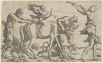 Cupid being led blindfolded on a donkey, 1540-56.