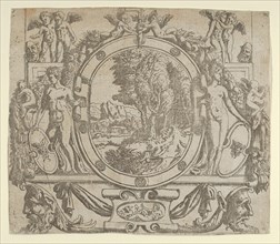 Oval landscape in an ornate frame, ca. 1542-45.