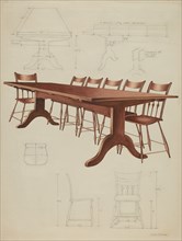 Shaker Dining Table and Chairs, c. 1937.
