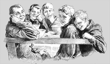 ''Free Dinners to Poor Children at the King Edward's Mission, Whitechapel', 1890. Creator: Unknown.