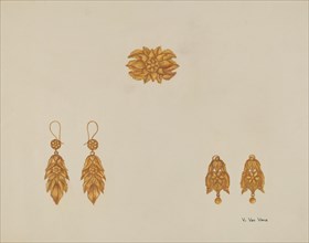 Brooch and Earrings, c. 1937. Creator: Vera Van Voris.
