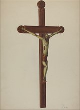 Carved Wooden Crucifix, c. 1939. Creator: Vera Van Voris.