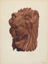 Carved Lion's Head, c. 1937. Creator: Vera Van Voris.