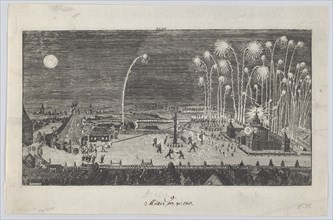 Fireworks display celebrating the end of the Thirty Years War, Nuremberg, 1650 Creator: Anon.