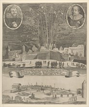 Fireworks display by Lorenz Müller as proof of mastership, Nuremberg 1635. Creator: Anon.