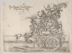 Procession, with a male and two female figures seated on a float, 16th century., 16th century. Creator: Anon.