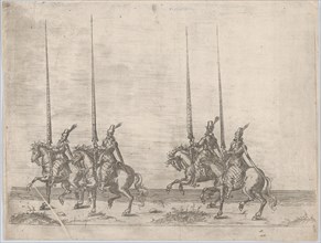 Procession, with four men riding horses, 16th century., 16th century. Creator: Anon.