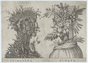 Spring and Summer: two heads made from flora typical of those seasons, ca. 1580-1620., ca. 1580-1620 Creator: Anon.