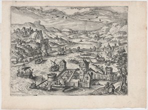 River Valley with a Traveling Couple, ca. 1570., ca. 1570. Creators: Anon, Lucas Gassel.