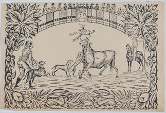 Suerte VI: The torero's assistant sets dogs on the bull, ca. 1850-80., ca. 1850-80. Creator: Anon.
