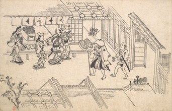 The Entrance to Ageya-machi, from the series Scenes in the Yoshiwara (Yoshiwara no tei)..., 1681-84. Creator: Hishikawa Moronobu.