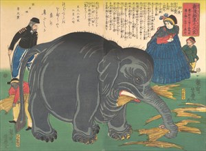 Newly Imported Great Elephant, 2nd month, 1863., 2nd month, 1863. Creator: Ichiryusai Yoshitoyo.
