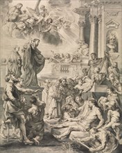 Reproductive Print of the Miracles of St. Francis Xavier Altarpiece, 1615-39. Creator: Ignatius Cornelis Marinus.