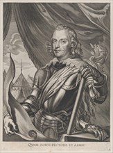 Plate 3: Portrait of Ferdinand Cardinal Infante of Spain, in military armor; from Guilliel..., 1636. Creators: Jacobus van Schoor, Johannes Meursius, Willem van der Beke.