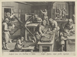 New Inventions of Modern Times [Nova Reperta], The Invention of Copper Engraving, plat..., ca. 1600. Creator: Jan Collaert I.