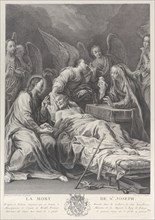 The death of Saint Joseph, lying on a bed, with Jesus, the Virgin Mary, and angels at h..., 1740-50. Creator: Johann Christian Teucher.