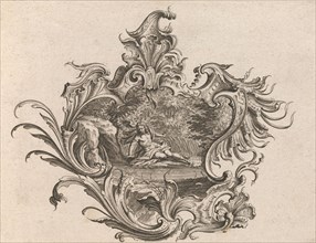 Design for a Cartouche and Representation of 'Sight', Plate 2 from 'Neu Inv..., Printed ca. 1750-56. Creator: Johann Georg Pintz.