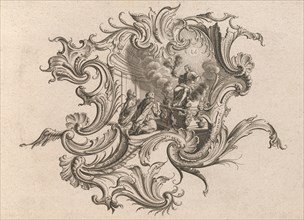 Design for a Cartouche and Representation of 'Smell', Plate 5 from 'Neu Inv..., Printed ca. 1750-56. Creator: Johann Georg Pintz.