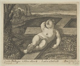 The Christ Child sleeping on a cross in a landscape, after Reni, ca. 1780-1821., ca. 1780-1821. Creator: Johann Gottfried Bartsch.