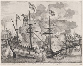 Plate 38: Triumphal ship with the city of Ghent in the background; from Guillielmus Becanu..., 1636. Creators: Johannes Meursius, Willem van der Beke.
