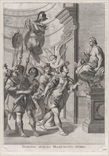 Plate 30: Marcellus dedicating the spoils of war to Jupiter; from Guillielmus Becanus's 'S..., 1636. Creators: Johannes Meursius, Willem van der Beke.