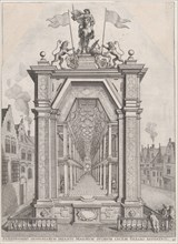 Plate 40: Design for festival architecture honoring the Spanish Prince Ferdinand's triumph..., 1636. Creators: Johannes Meursius, Willem van der Beke.