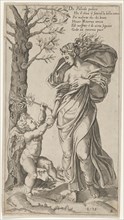 An allegory of Peace; Peace personified as a woman standing in a landscape holding the ..., 1530-40. Creator: Lorenzo de Musi.