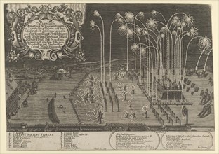 Fireworks display by Engelhart Holtzschuer, Jobst Wilhelm Ebner and Johann Tobias Ebner as..., 1661. Creator: Lukas Schnitzer.
