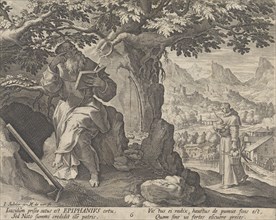 Epiphanius, from the series Sylvae Sacrae Monumenta...Anachoretarum, 1593-94. Creators: Martin de Vos, Johann Sadeler I.